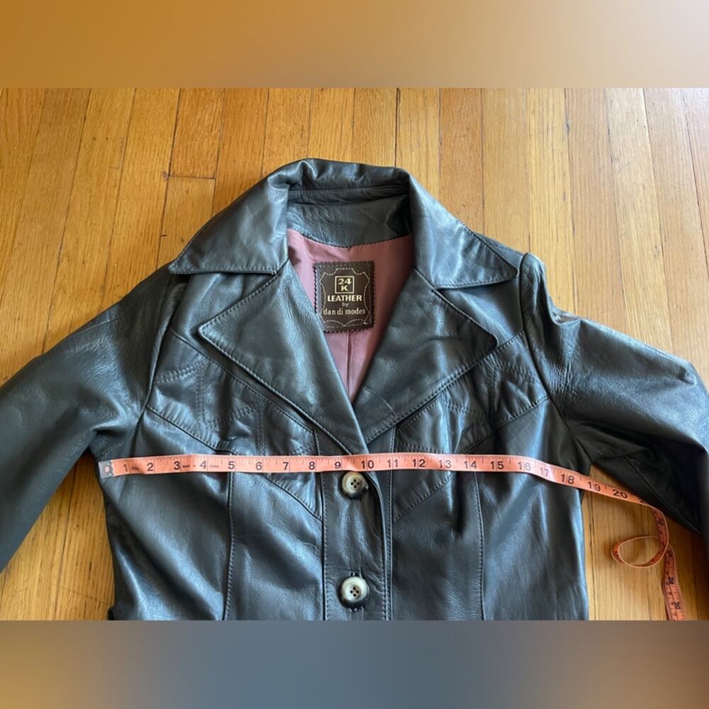 70s Vintage 24K Dani Di Modes Grey Leather Trench Coat - Picture 11 of 12